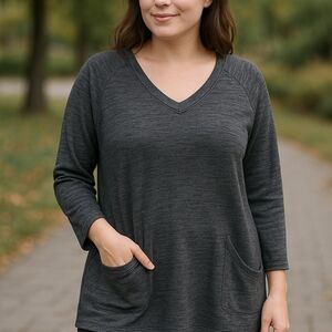 Women's Charcoal Gray V-Neck Top